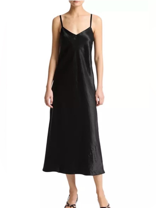 Vince Dresses & Skirts - Vince Black Satin Slip Midi Dress with Spaghetti Straps Size L